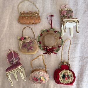 Victorian Christmas Ornaments Purses, Hat and Chairs